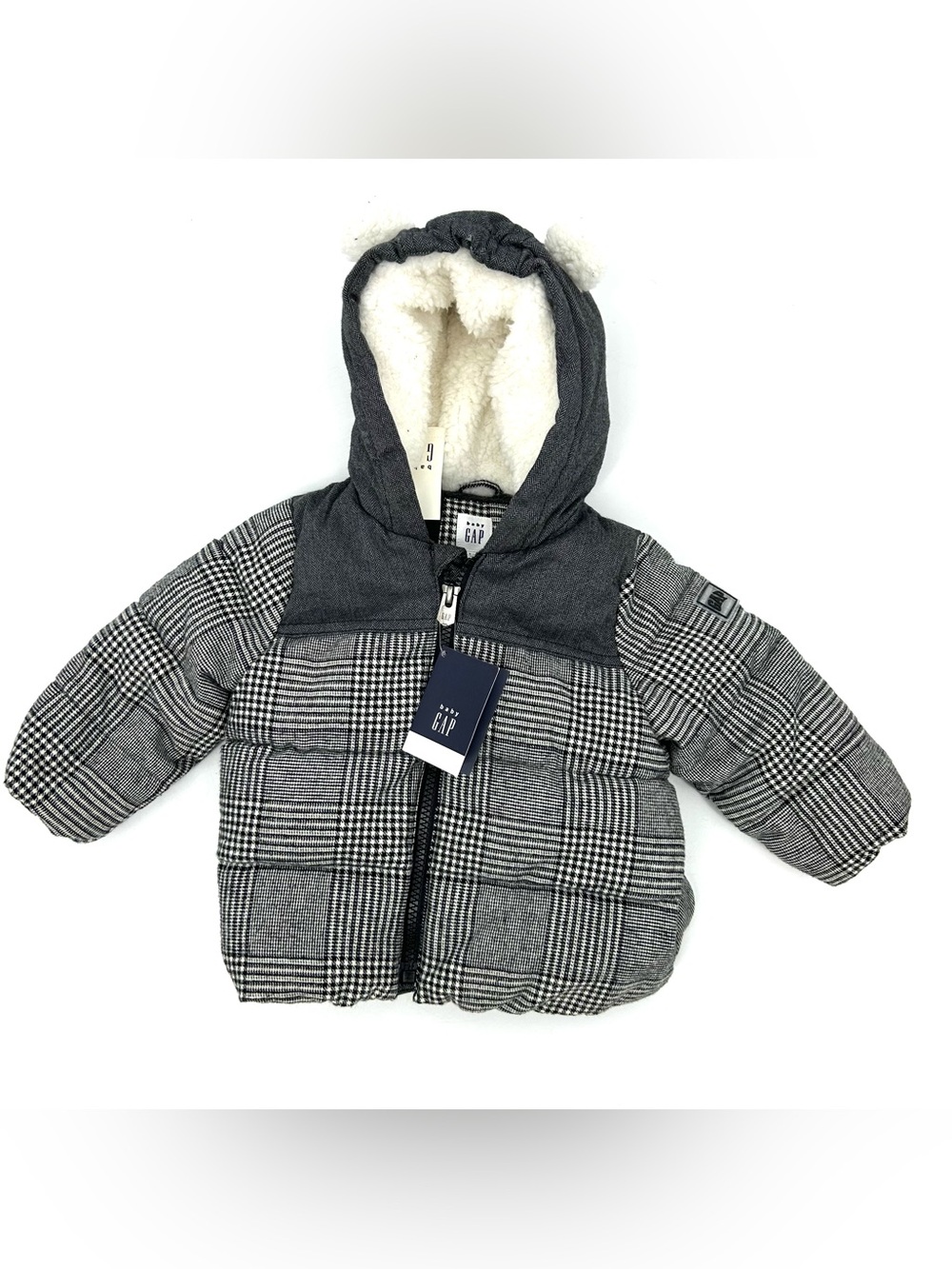 Baby Gap Fleece Lined Winter Coat Plaid Black White